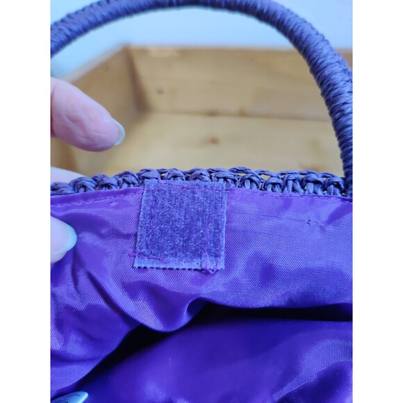 Vtg Purple Paper Straw Woven Purse Floral Embroidered National Trust England - Picture 6 of 8